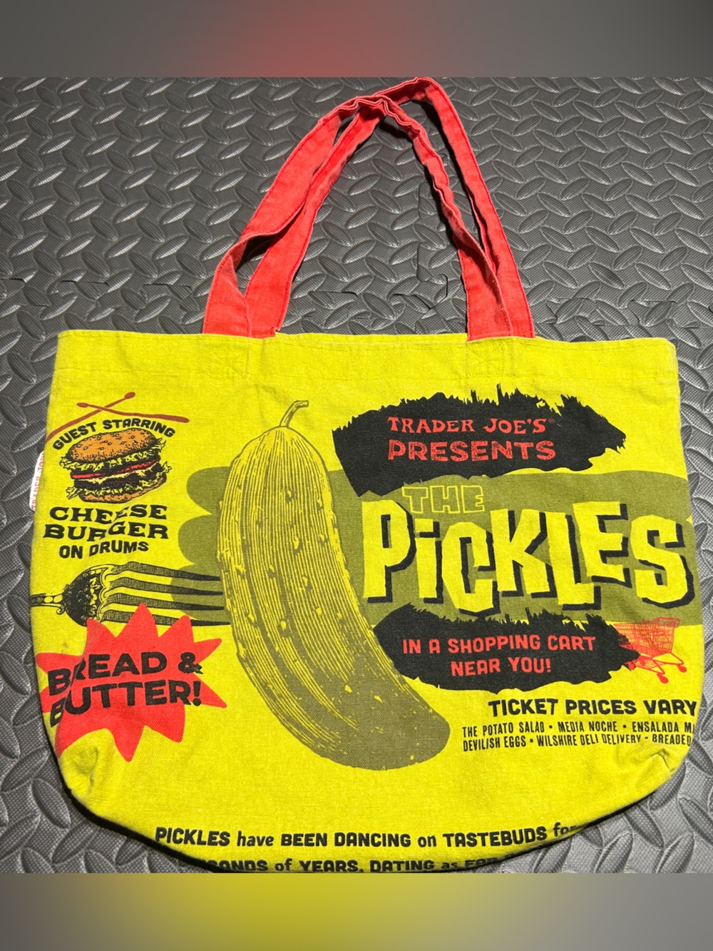 Trader Joe's Reusable Canvas Shopping Tote The Pickles Print 14x18